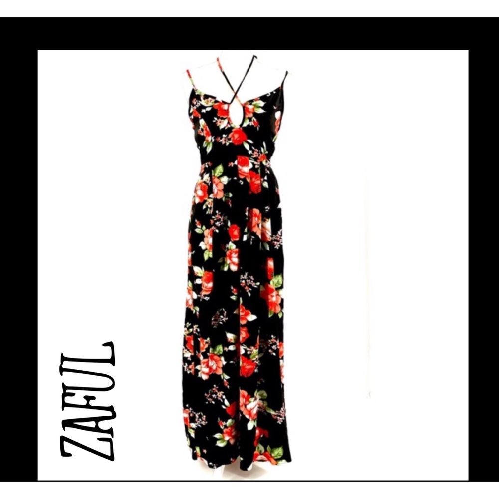 ZAFUL Black and red floral maxi dress NWT